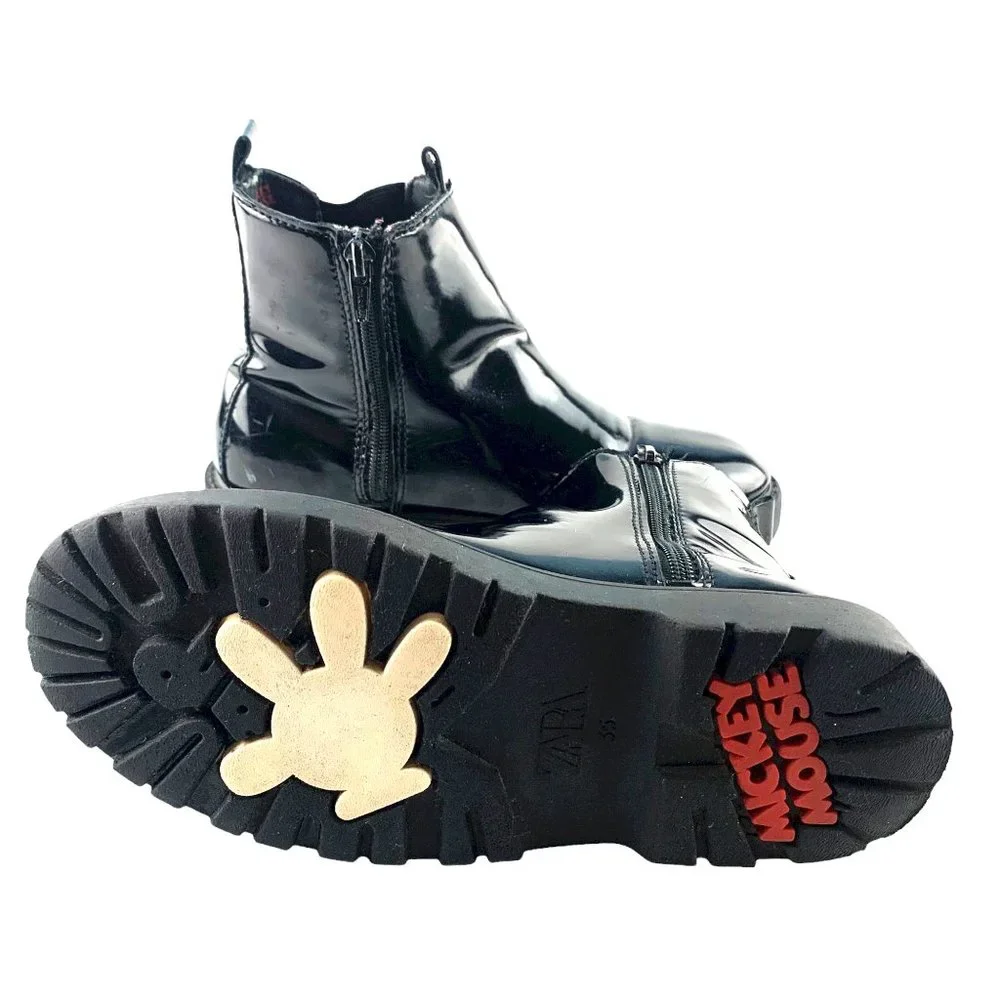 ZARA‎ X DISNEY Faux Patent Leather Zip Rain Boots